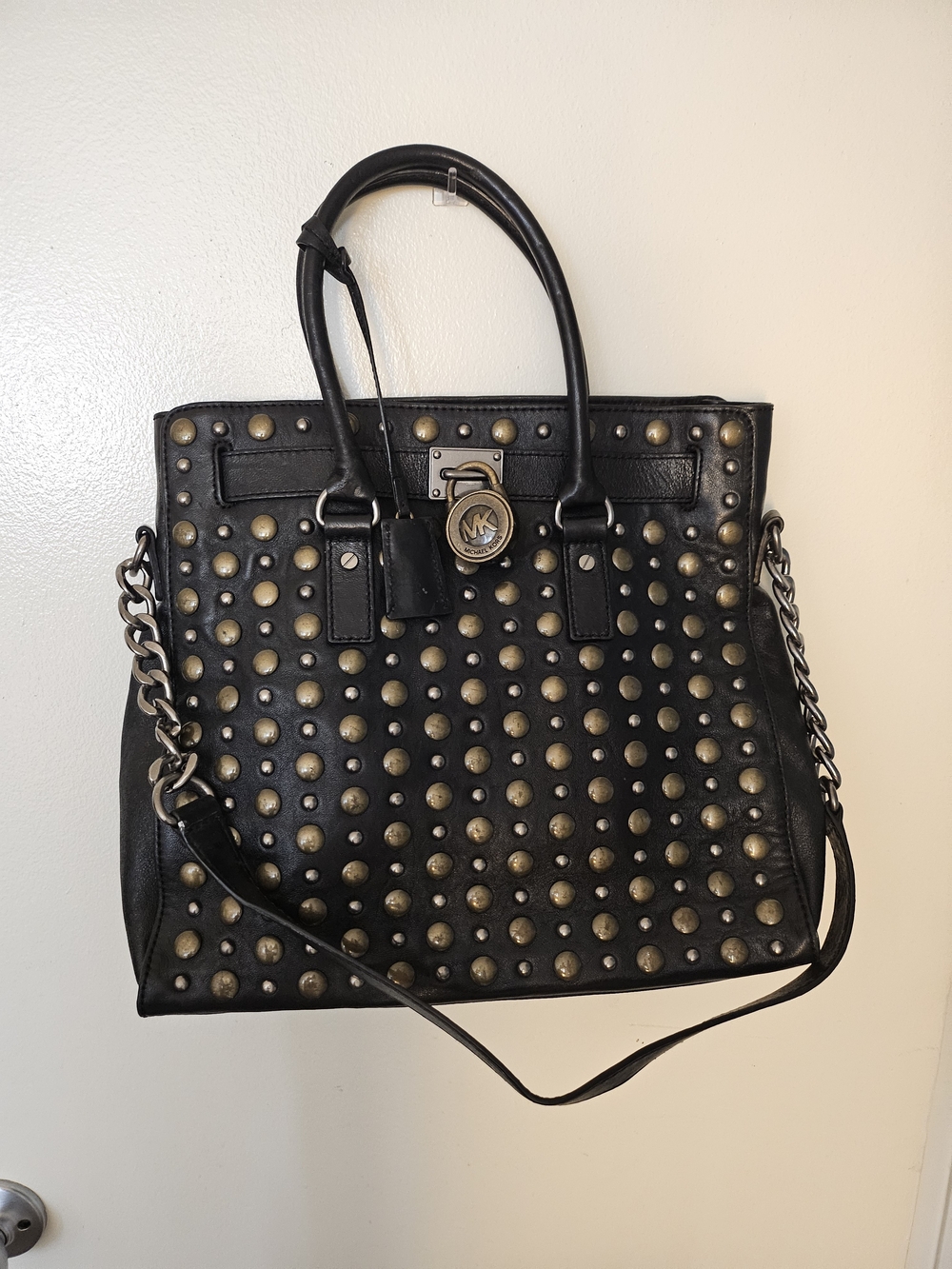 Michael Kors LIMITED EDITION Brass Studded Hamilton Black Lambskin Leather Tote